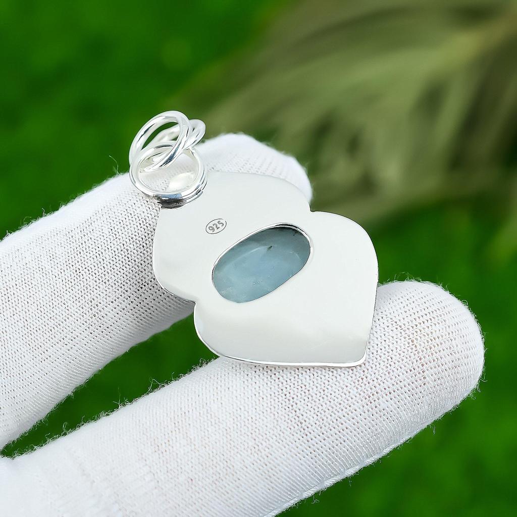Womens Day Sale Aquamarine Stone 925 Silver Anniversary Handcrafted New Pendant