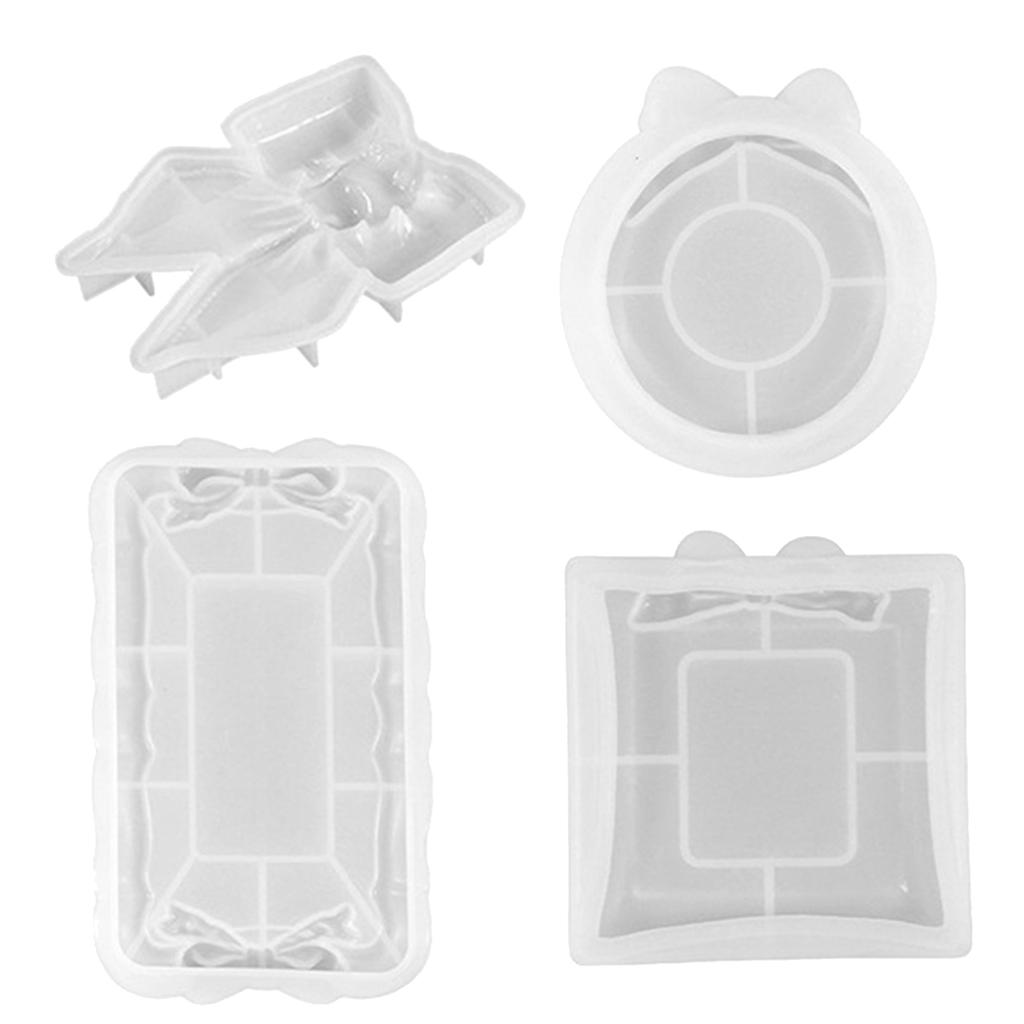 Bowknot Storage Tray Clay Silicone Mold Jewelry Display Epoxy Resin Molds Round Candle Cup Coaster Gypsum Plaster Molds