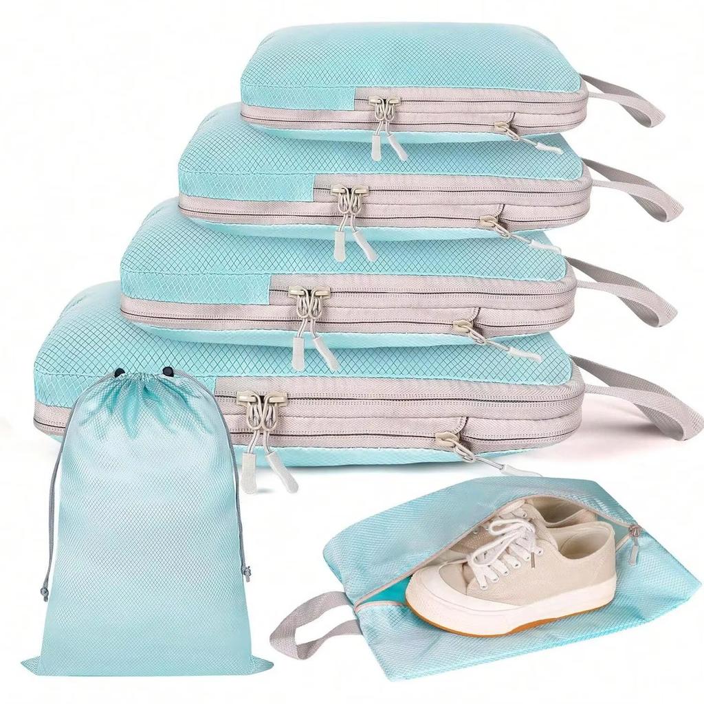 4/6pcs Compressible Packing Travel Storage Bag Cubes Waterproof Suitcase Nylon Portable With Handbag Luggage Organizer Ryanai