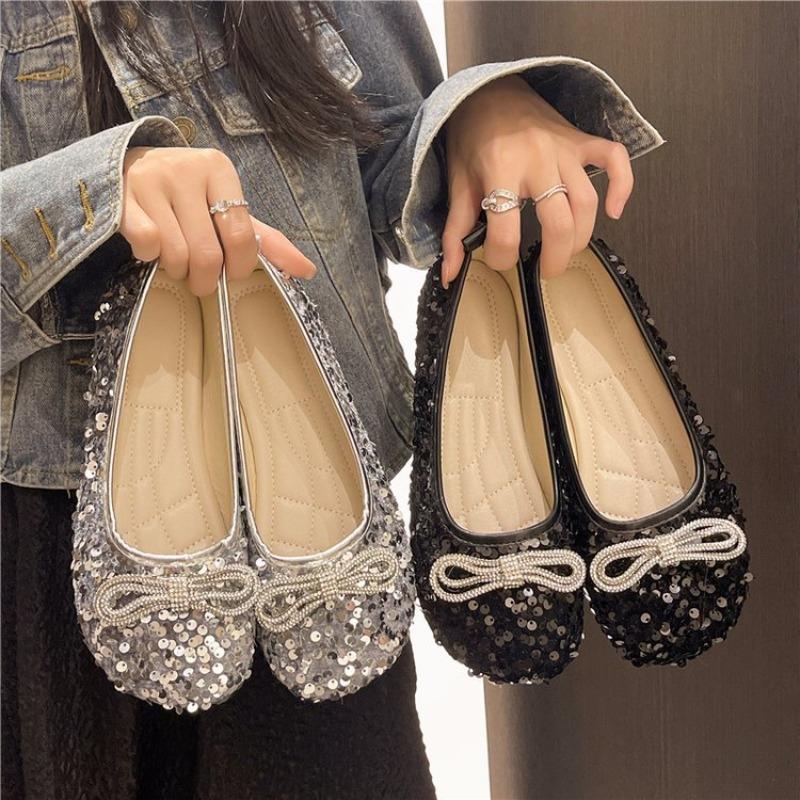 Large Size Sequined Beanie Shoes Women's Fashion Low Heel Mary Jane Shoes Women's