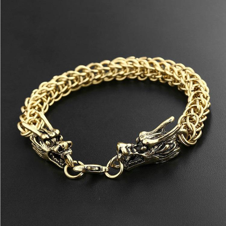 Trendy Men'S Jewelry, Personalized Retro Titanium Steel Zodiac Double Faucet Domineering Bracelet, Men'S Old Punk