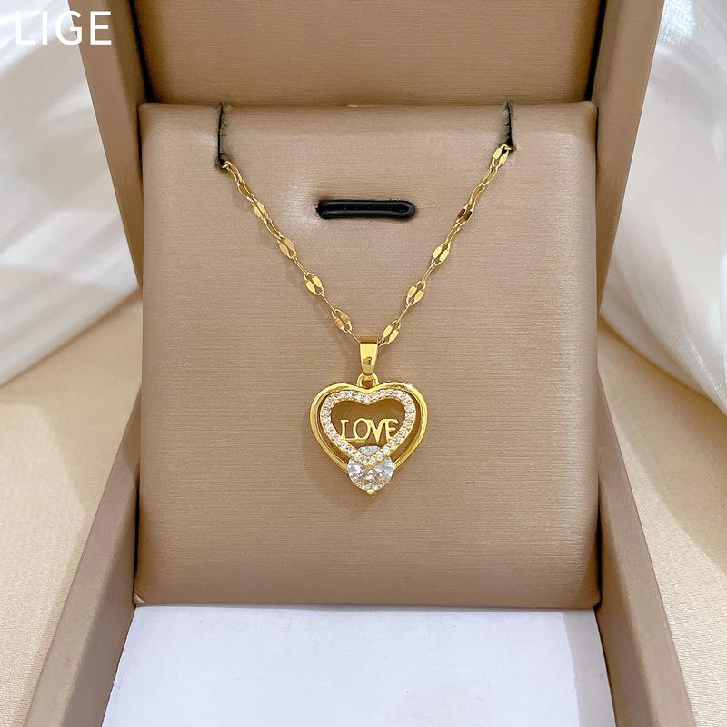 Heart-Shaped Collarbone Chain, Fashionable And Simple Copper Micro-Inlaid Necklace Pendant For Girlfriend Gift