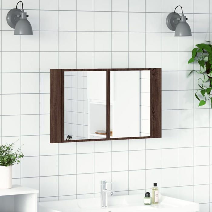 VidaXL Armoire à Miroir à LED de Bain, Placard avec 2 Étagères, Meuble de Rangement, Organisateur de Toilette, Moderne, 834953