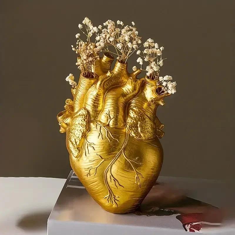 1pc, Heart Vase, Vases For Flowers Creative Heart-Shaped Sculpture ,Customized Vase, Heart-Shaped Art Resin Vase Desktop Home De