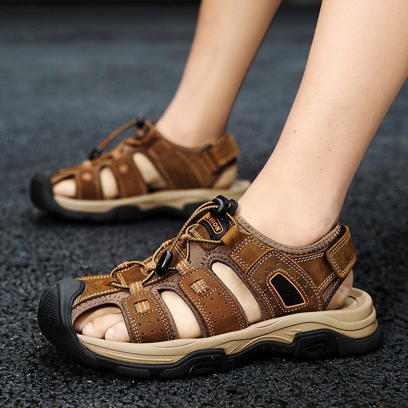 Large size beach shoes new summer breathable leather sandals men's outer bag head outdoor casual wading shoes