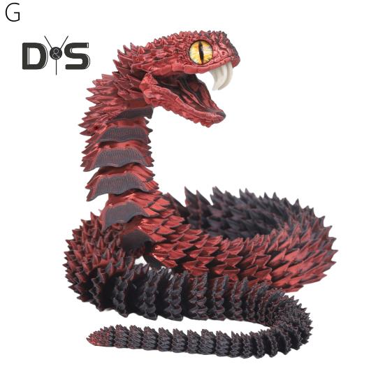 3D Printed Articulated Snake Flexible Snake Ornament with Teeth Desk Pet Stress-Relief Toy for Home Office Decor