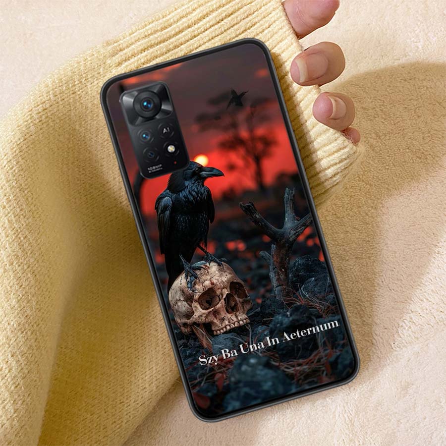 Raven Dark Crow Phone Case For Redmi Note 13 14 15 Pro Plus 12 13C 12C 15C 9 10 10C 9T 9C 9A TPU Soft Cover Clear Cell Cases Sho