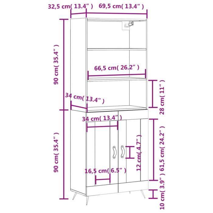 VidaXL Buffet haut Gris béton 69,5x34x180 cm Bois d'ingénierie 3189289