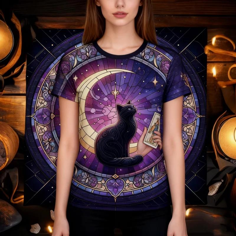 Summer Women's Elegant Personalized Cartoon Black Cat 3D Printed Top T-shirt Women's Casual Fashion Short Sleeve Top
