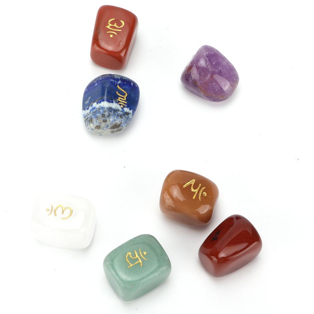 Crystal Rough Stone Natural Carving Seven Chakras Sanskrit Runes for Gifts Meditation