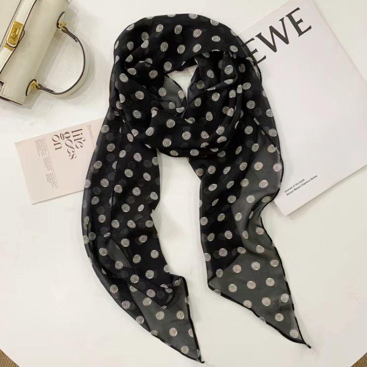 Korean Retro Black Polka Dot Silk Scarf - Y2K Rose Ribbon Bow Style