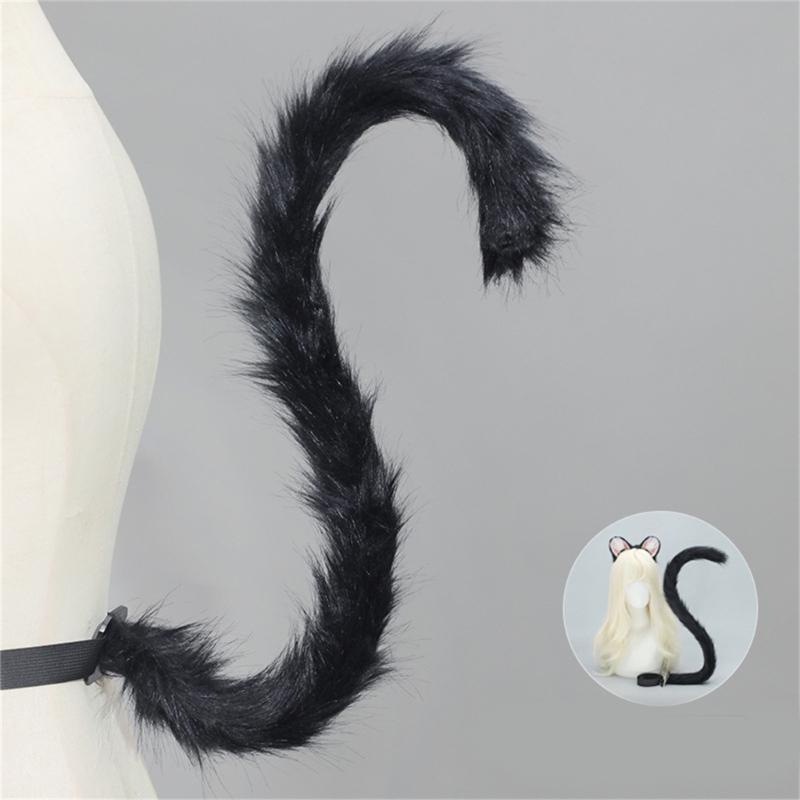 Mouse Costume Accessories Faux Furs Foxes Tail and Ears Headband Set Animal Halloween Cosplay Costume for Women Men