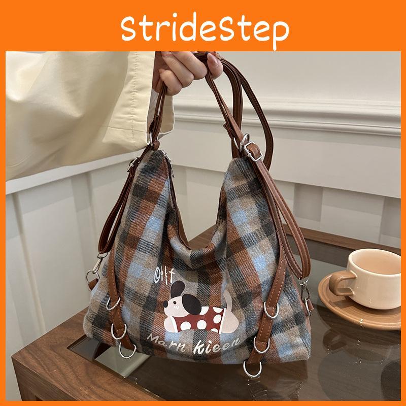 Marn Letters Kieen Cotton Tote Bag Plaid Pattern Soft Structure Work Travel