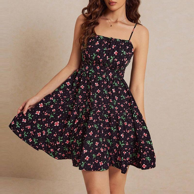 

Women Dresses 2025 Summer Sleeveless Strap Print Women Dress J903 XS