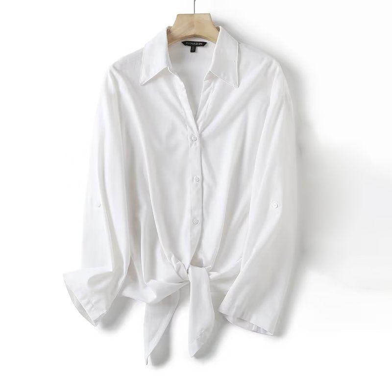 

MD Women s Clothing 2023 Summer New Arrival Front Bow Tie Linen Leisure Long Sleeve Shirt Top Female 06851534420 White L