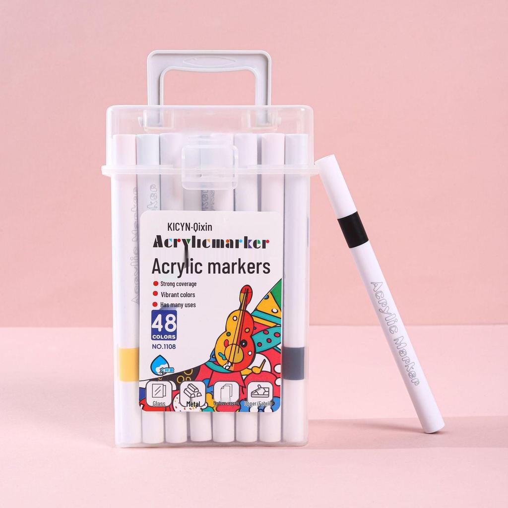 Schnelltrocknende Acrylmarker - 24 Farben, Nicht ausblutend, Schichtbare Aquarellstifte für Kinder-Graffiti und Kunst