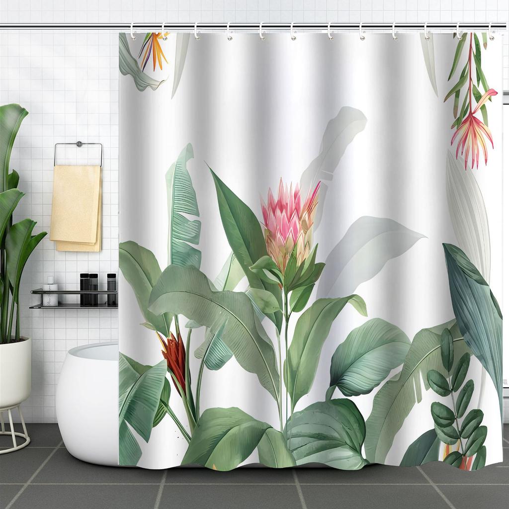 Shower Curtain Waterproof And Mildew-Proof 3D Digital Printing Plant Printing Shower Bath Bathroom Partition Curtain Free Punching