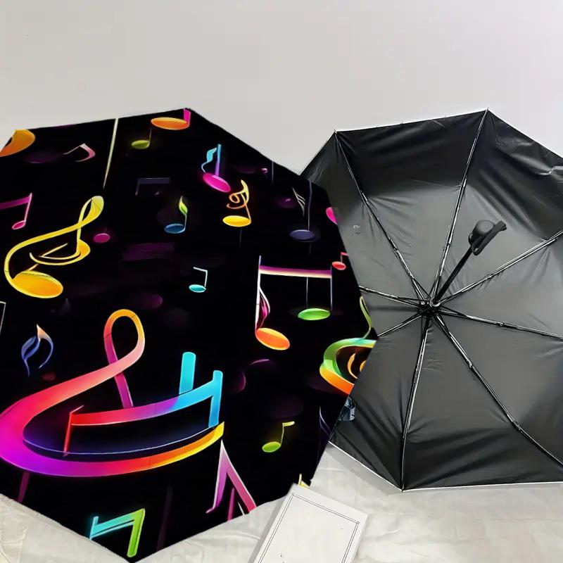 1PC music notesAutomatic Open/Close Umbrella with Windproof, 8-Rib Sturdy Canopy, Durable Ribs, Fashionable Design, Outdoor Accessory, Fun Prin, Holid