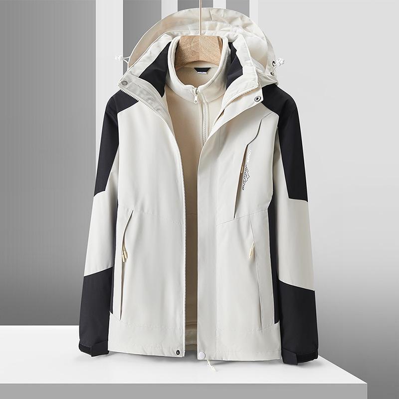 Couple's Ski Jacket Set: Women's 3-in-1 Detachable Liner & Men's Mink Velvet, Windproof & Waterproof for Autumn/Winter.
