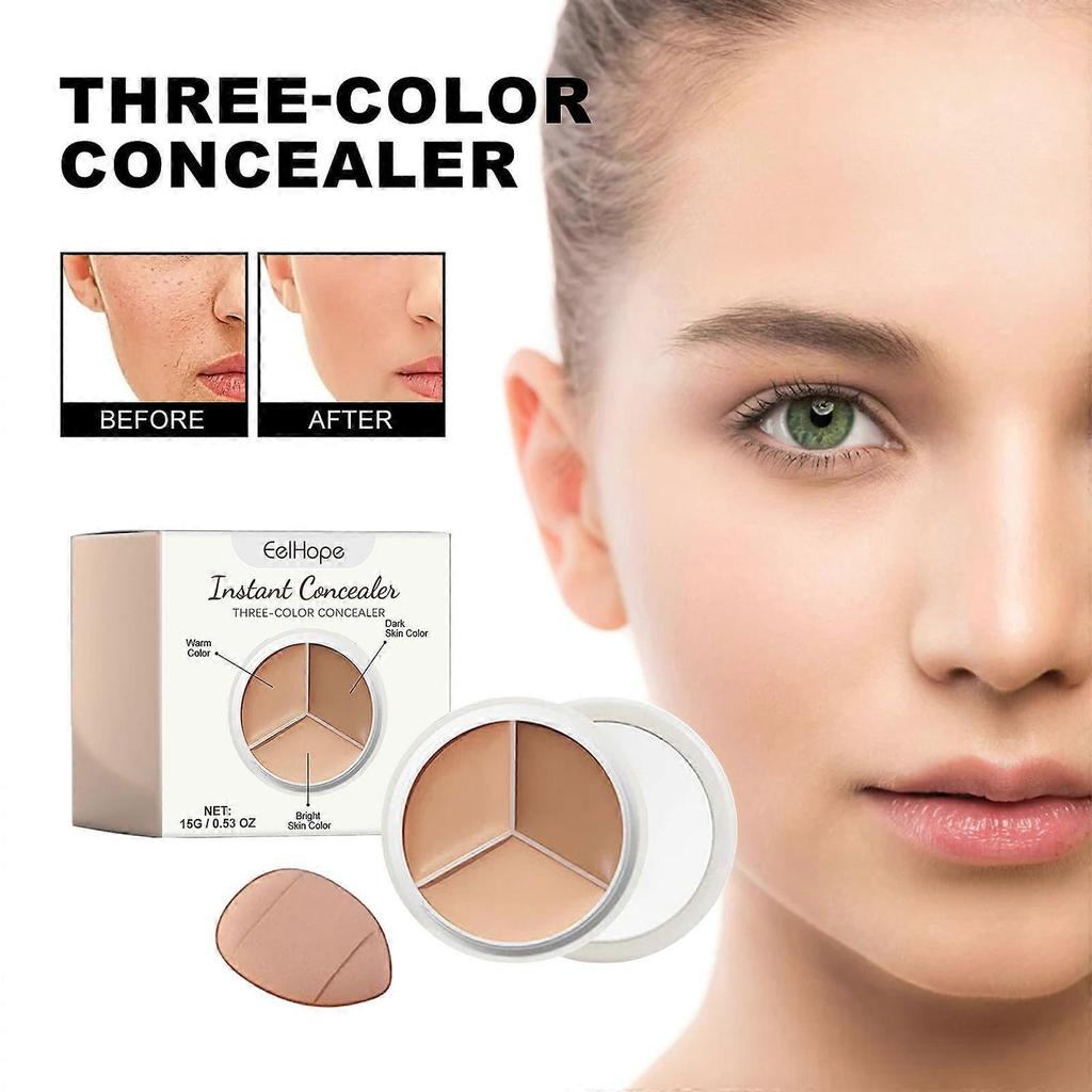 Eelhope Three-color Concealer Naturally Covers Dark Circles, Spots, Acne Marks, Brightens Skin Tone Concealer