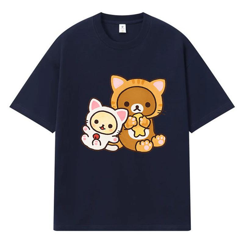 2026 Cat And Bear Printed Graphic Y2k Harajuku Streetwear 100% Cotton T Shirt Casual Oversized Summer Men T-shirt