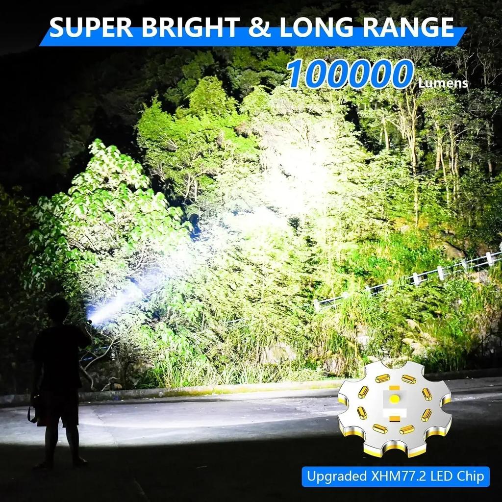 Super Bright Flashlight USB Rechargeable LED Long Range Tactical Torch Outdoor Waterproof Camping Fishing Lamp Use 26650 Battery