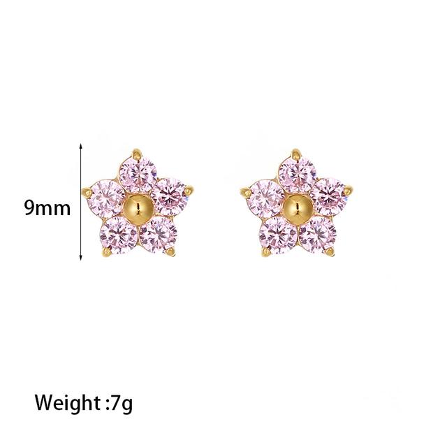 INS Корейская Мода Позолоченные 14К Нержавеющая Сталь Фиолетовый Белый Розовый Кубический Цирконий Милые Серьги-Пуссеты в Виде Цветка для Женщин Ювелирные Изделия