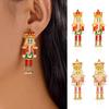 Vintage Christmas Soldier King Pendant Earrings Stud for Women Cute Rhinestone Bells Drop Earrings New Year Jewelry GIift