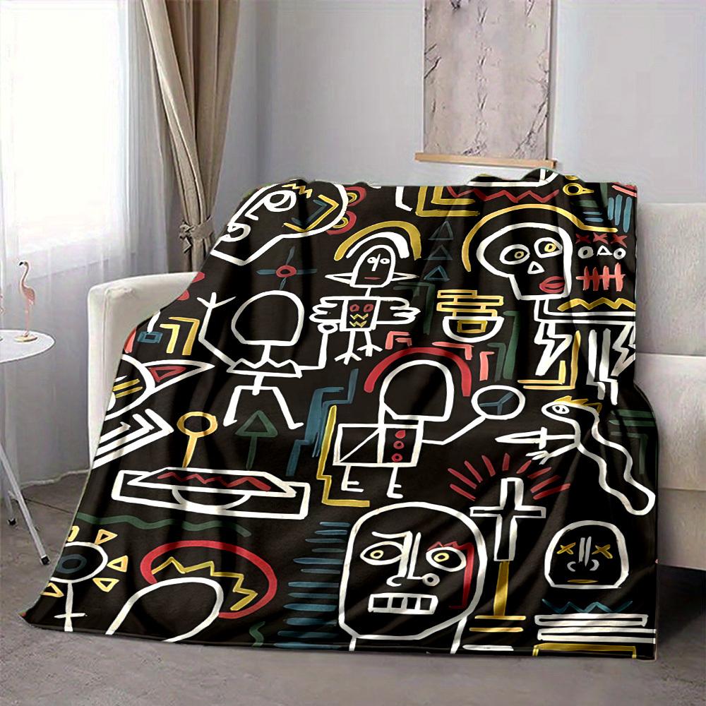 1pc Colorful Sketch Pattern Blanket Warm, Cozy, And Soft, Suitable for Sofas, Beds, Cars, And Office Use.Perfect for Camping And Travel, Making It a G