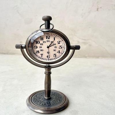 Classic Small Nautical Retro Brass Table Round Clock, Pole Stand