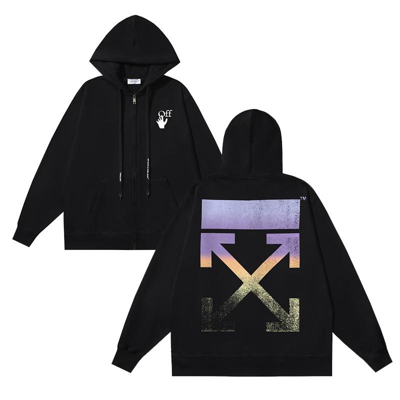 

1029 Off-White 2025 Autumn New Gradient Arrow Pattern Printed Men s and Women s Zipper Hoodie XL чорний