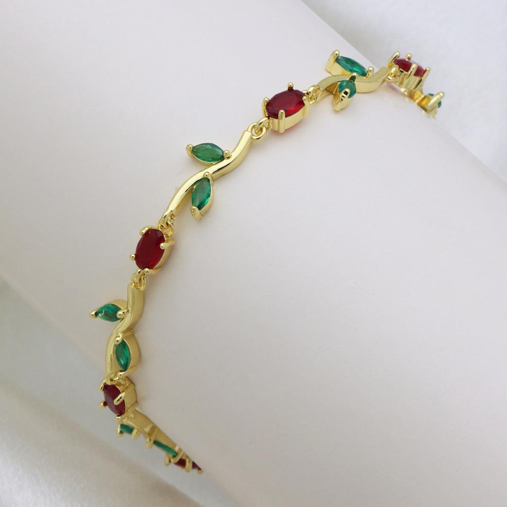 Plant Wind Flowers Blossom Zircon Copper Gold Plated Bracelet Bracelet