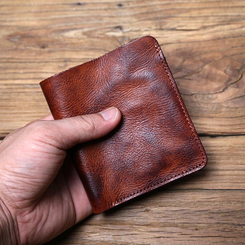 NZPJ Men s Leather Wallet Retro Top Layer Cowhide Wallet Vertical Document Clip Short Youth Women s Ultra-thin Coin Purse Bag