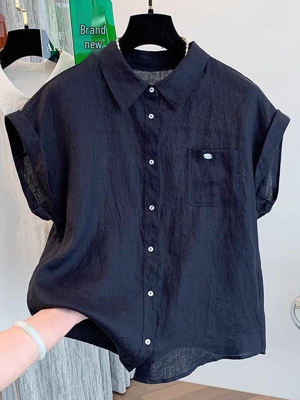 Plus Size Artistic Women's Cotton Linen Vest Short Sleeve Lapel Shirt - Spring/Summer Thin & Breathable Top