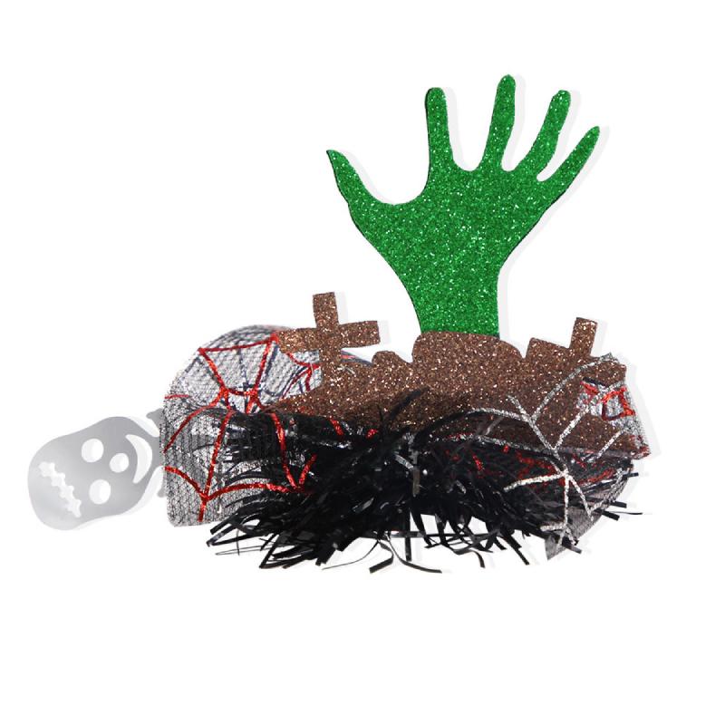 

Шляпа ведьмы на Хэллоуин, заколка для волос с узором тыквы и привидения, черная тюлевая шляпа для вечеринки Green Hand