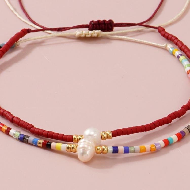 Pack of 2pcs String Adjustable Bracelets Handmade Beads Pearls Wrist Chain Bangle Bohemian Accessories