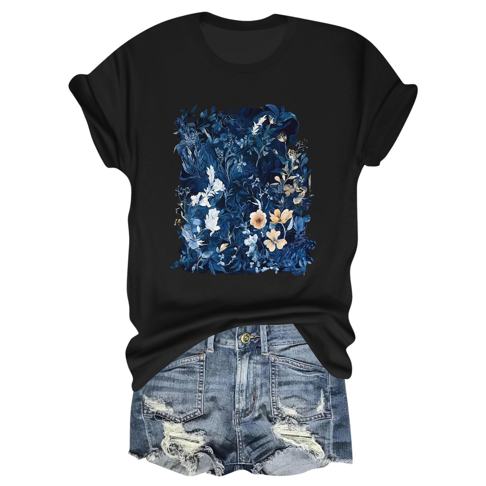 

Женская модная футболка с круглым вырезом и коротким рукавом, пуловер L чёрный