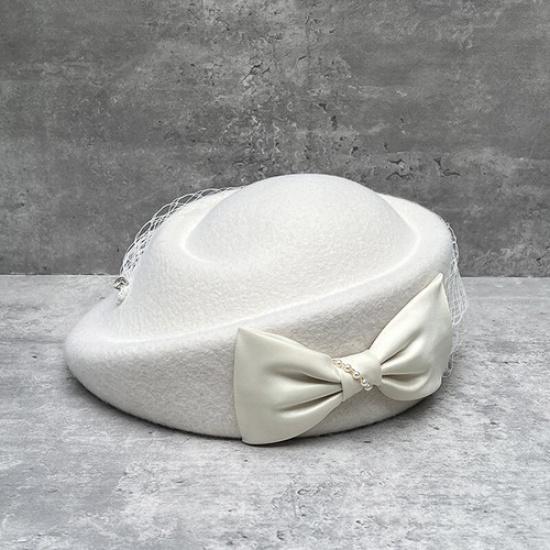 1x Lady Elegant Wool Blend Beret Hat with Bowknot & Mesh Veil Retro Painter Hat