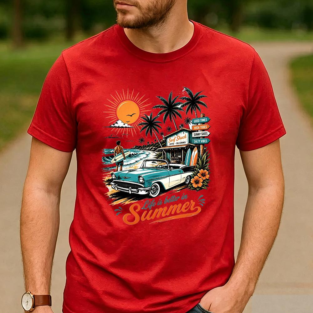 Retro Surf Shack Fan Gift T Shirt Vintage Classic Car Beach Surf Graphic Unisex Unisex Unisex Cotton Summer Vacation Daily Tops