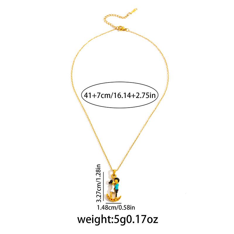 Luxury Cartoon Couple Rocking Horse Necklace - Stainless Steel Pendant & Clavicle Chain for Women