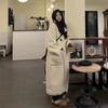 Horn Button Lamb Wool Long Coat for Women Autumn and Winter Lamb Velvet College Style Warm and Slim Hooded Coat