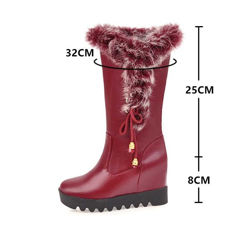 2025 Winter Womens Snow Boots Warm Fur Mid Calf High Boots  Lace-up Female Shoes Female Cute Padded Boots Zapatos De Mujer 33