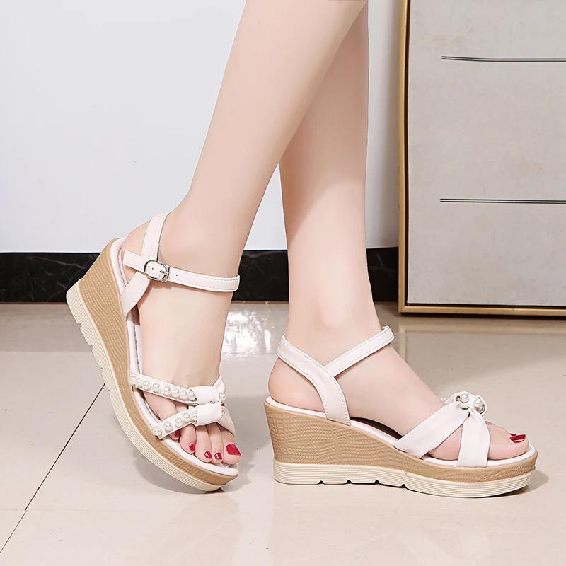 Neue dünne Riemen römische Schuhe offene Zehen Keil Damen Sandalen Sommer Mode lässig elegante Mode High Heels NO:526