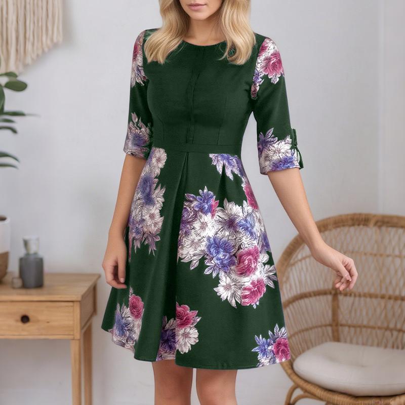 ZANZEA Women Floral Print Casual Round Neck Short Sleeve Dress