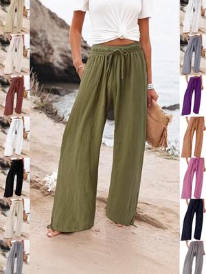 2026 Women's Cotton Linen Casual Solid Color Straight Leg Pants In Thirteen Colors