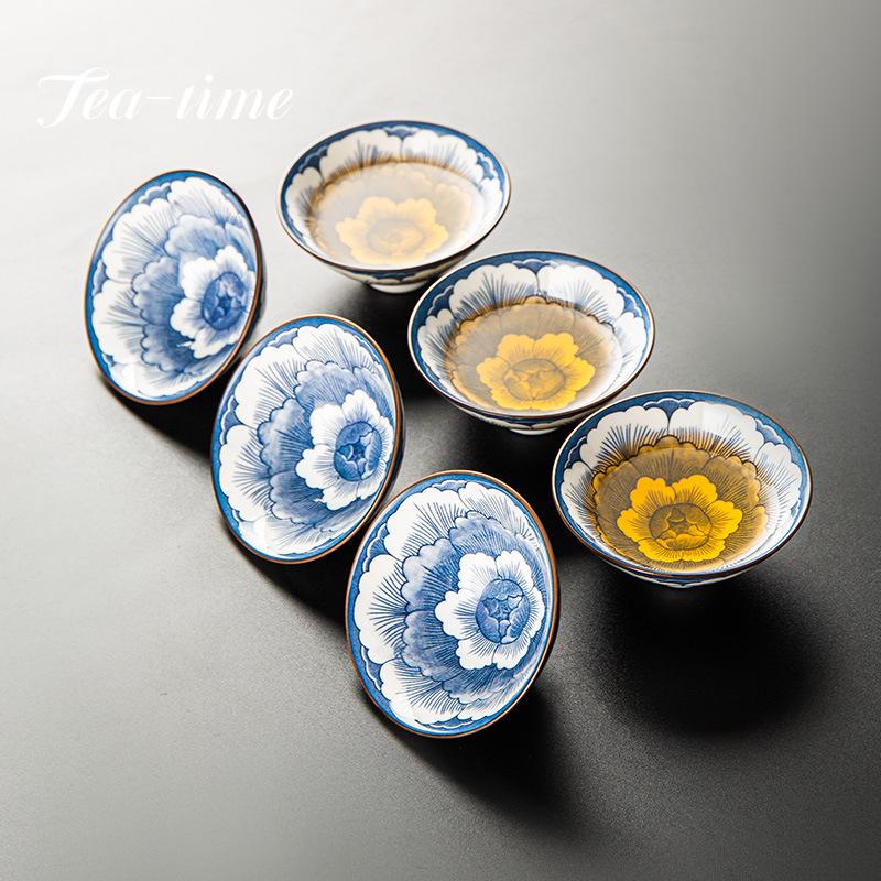 85ml Retro Blue and White Porcelain Cone Teacup Anti Scaling Hand-Painted Ceramic Tea Bowl Travel Meditation Cup Chinese Tea