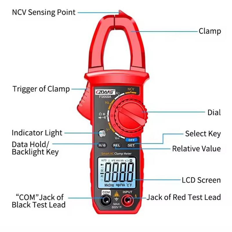 Digital Clamp Meter Multimeter DC/AC Voltage 6000 Counts Current Ammeter Tester Car Amp Hz Capacitance NCV Ohm Tester Tools