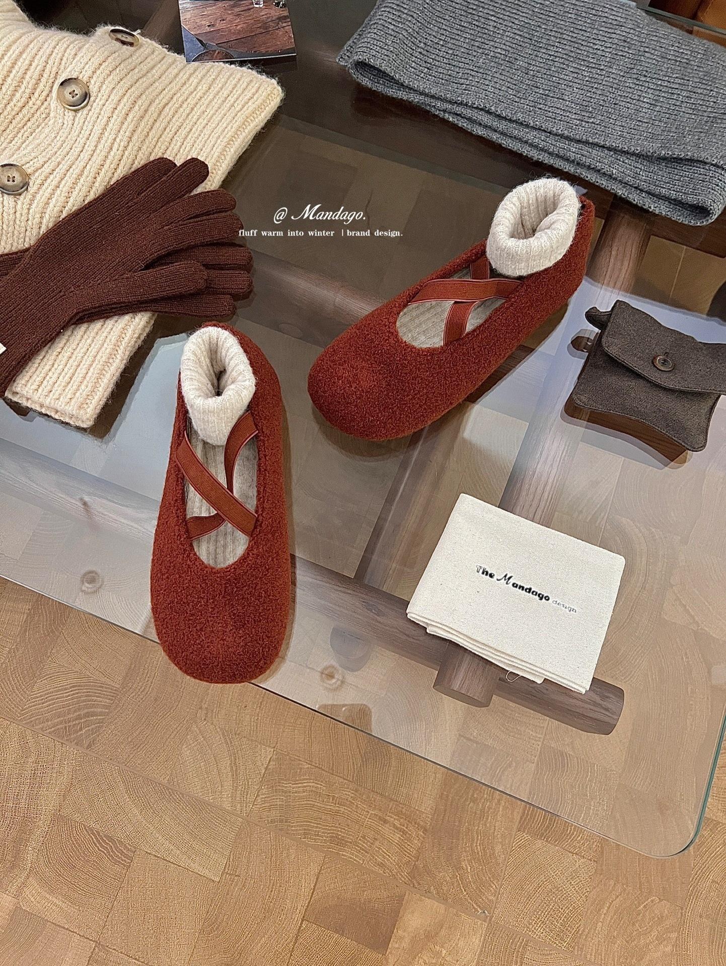 

Elastic cross strap shallow mouth single shoes women s 2025 autumn and winter flat bottom round head Mary Jane shoes plush youth fluffy shoes tide 39 оранжевый