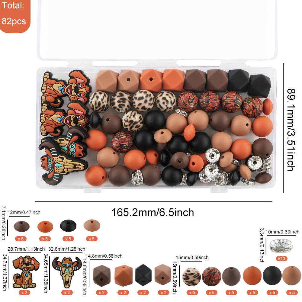 

New 82Pcs/Box New Silicone Focal Beads Printed Round Lentil Bead Kits DIY Keychain Bracelet Accessories For Jewelry Making