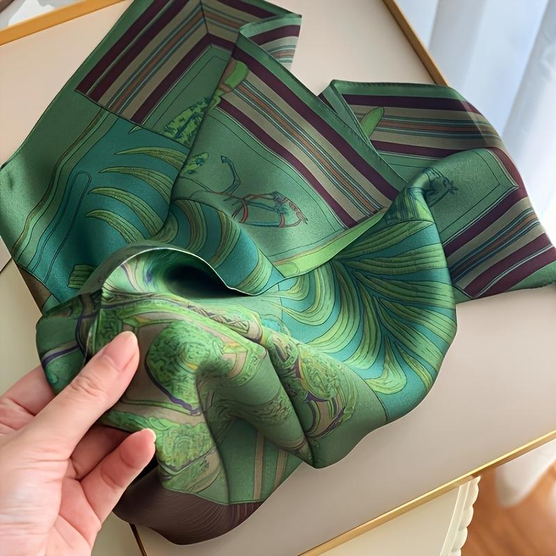 2025 New Green Print Square Scarf Simulated Silk Thin Satin Neck Scarf Elegant Ladies Professional Decorative Small Scarf